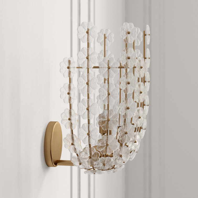 Natural Brass Floral Glass 3-Light Wall Sconce