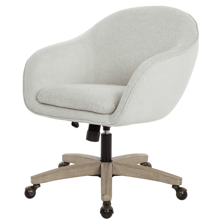 Dove Gray Fabric Swivel Desk Chair with Wood Base