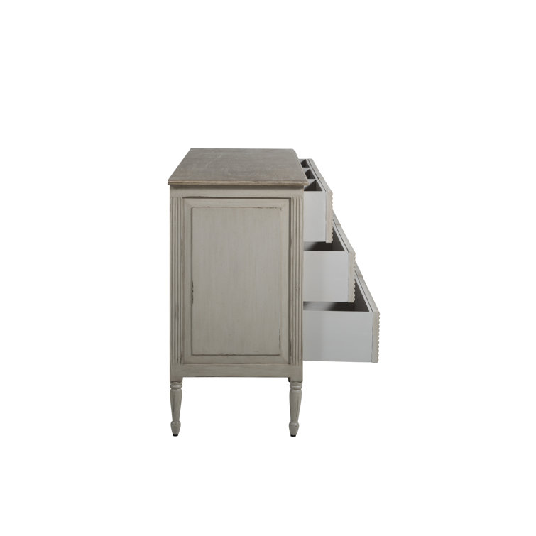 Caroline Coastal White and Brown 7-Drawer Dresser with Burlap Fronts