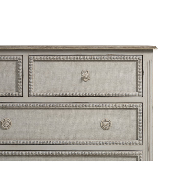 Caroline Coastal White and Brown 7-Drawer Dresser with Burlap Fronts