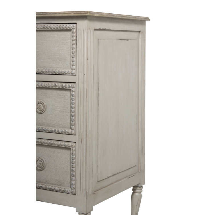Caroline Coastal White and Brown 7-Drawer Dresser with Burlap Fronts