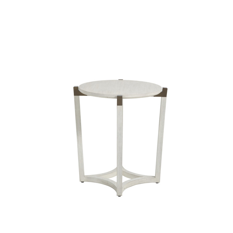 Mills Transitional Sesame White Round Wood & Metal End Table