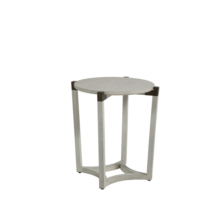 Mills Transitional Sesame White Round Wood & Metal End Table
