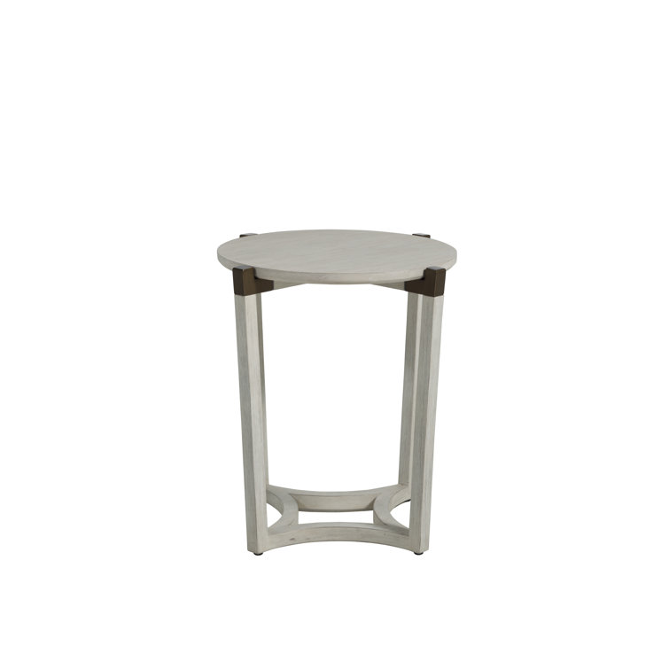 Mills Transitional Sesame White Round Wood & Metal End Table