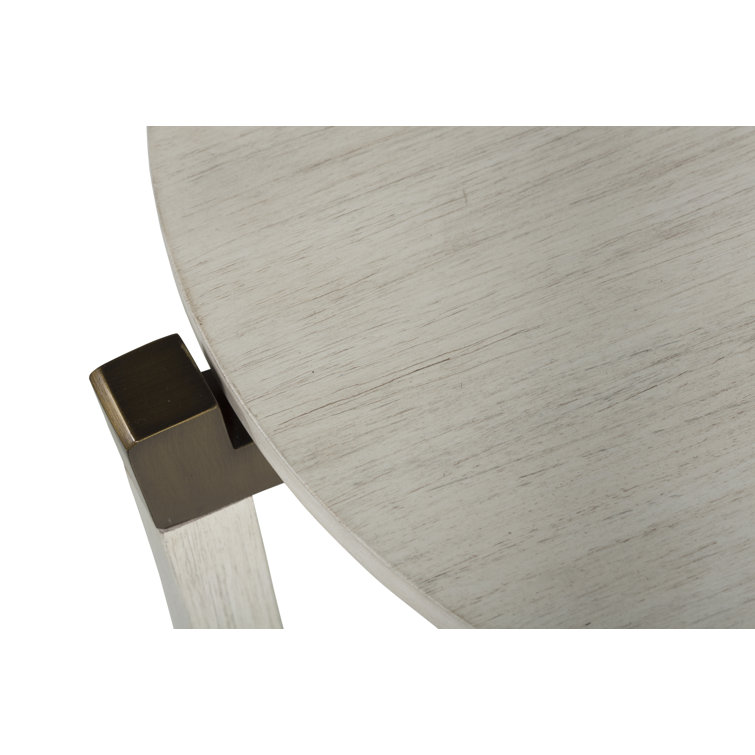 Mills Transitional Sesame White Round Wood & Metal End Table