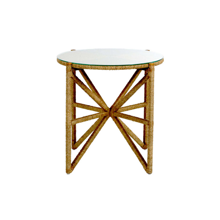 Transitional Nigel 26'' Brown Wood and Glass Round End Table