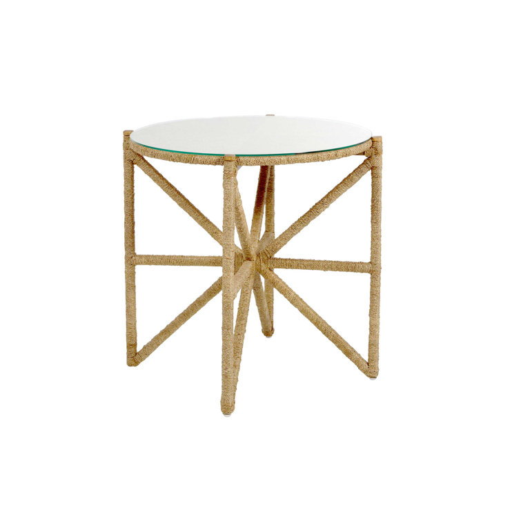 Transitional Nigel 26'' Brown Wood and Glass Round End Table