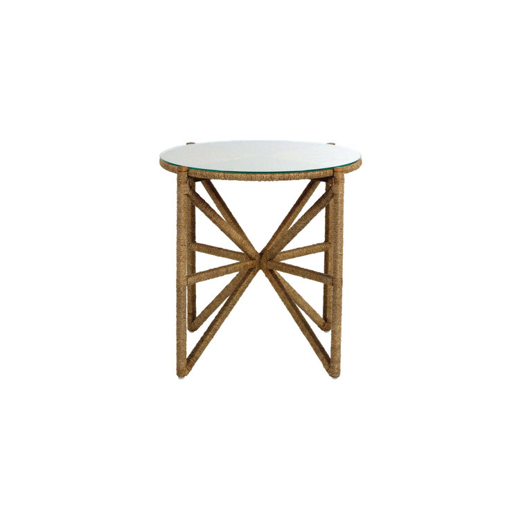 Transitional Nigel 26'' Brown Wood and Glass Round End Table