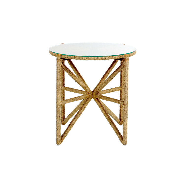 Transitional Nigel 26'' Brown Wood and Glass Round End Table
