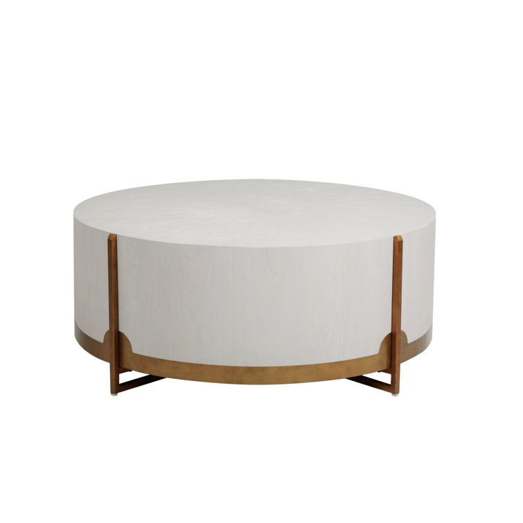 Clifton 48" Transitional Round Wood & Metal Coffee Table in Brown/White