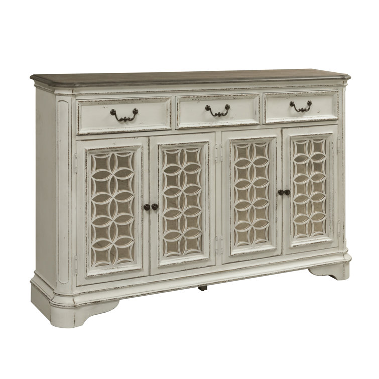 Antique White and Weathered Brown Mirrored Hall Buffet