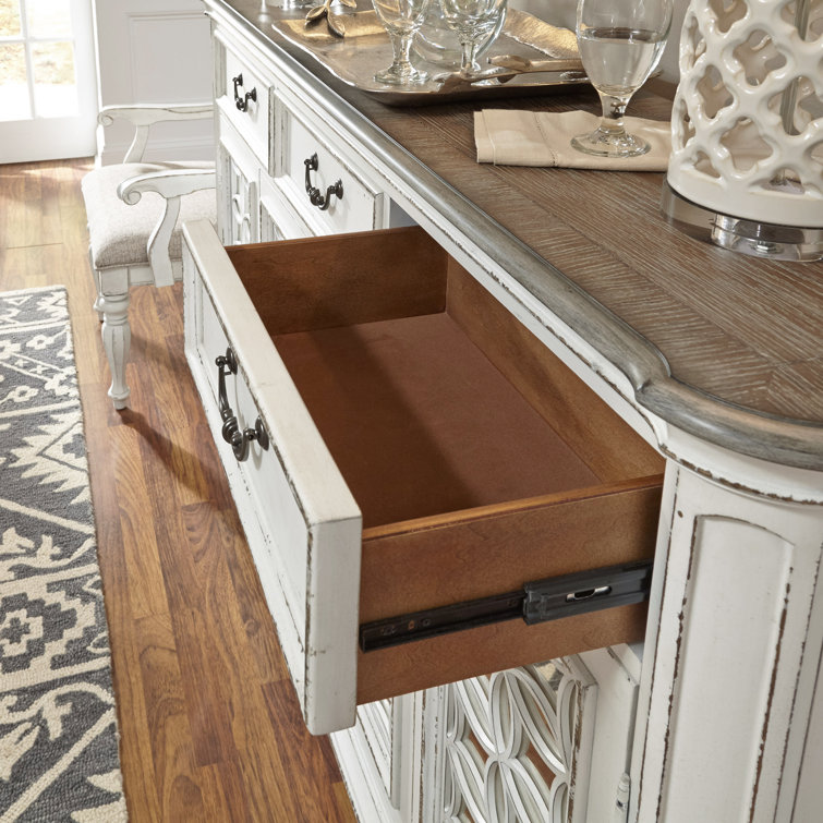 Antique White and Weathered Brown Mirrored Hall Buffet
