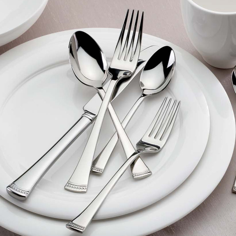 Portola Stainless Steel 65-Piece Flatware Set with Twisted Cord Trim