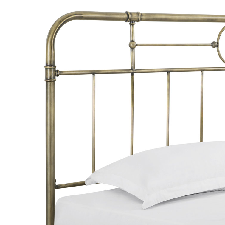 Bronze Queen Metal Frame Bed with Upholstered Headboard