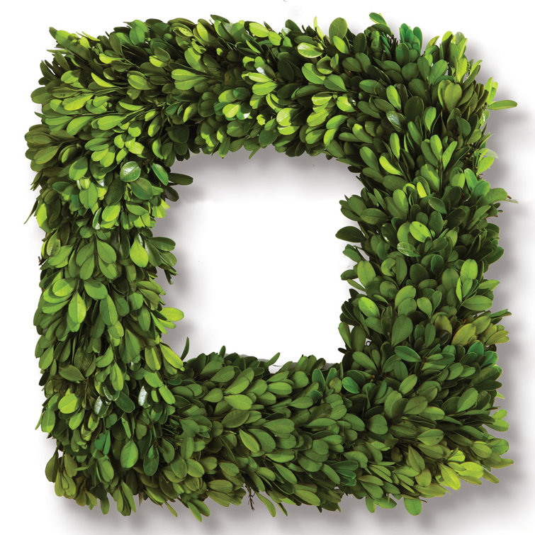Artful English Boxwood Square Wreath, 16" Preserved Greenery