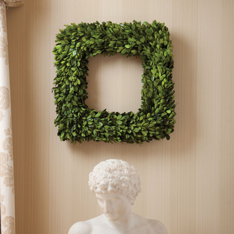 Artful English Boxwood Square Wreath, 16" Preserved Greenery