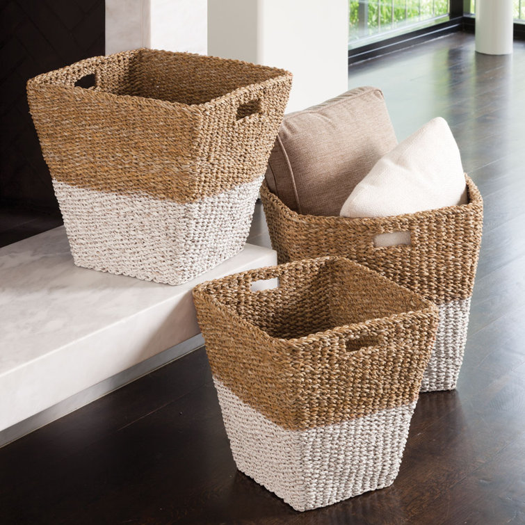 Two-Toned Seagrass Rectangular Storage Baskets, Set of 3
