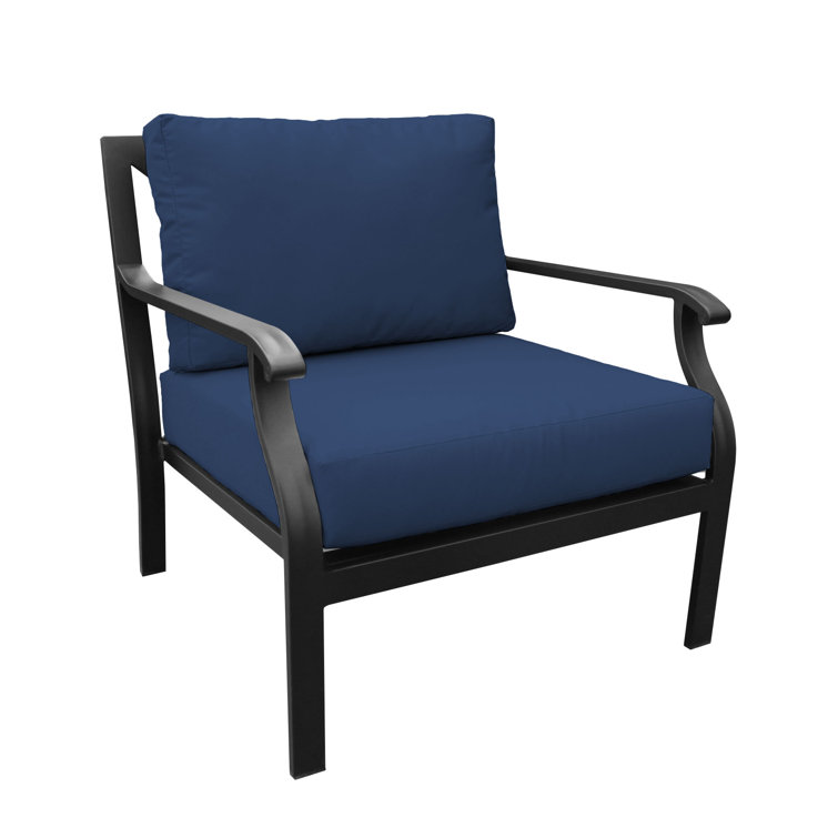 Madison 2-Piece Matte Black Aluminum Lounge Chair Set with Navy Cushions