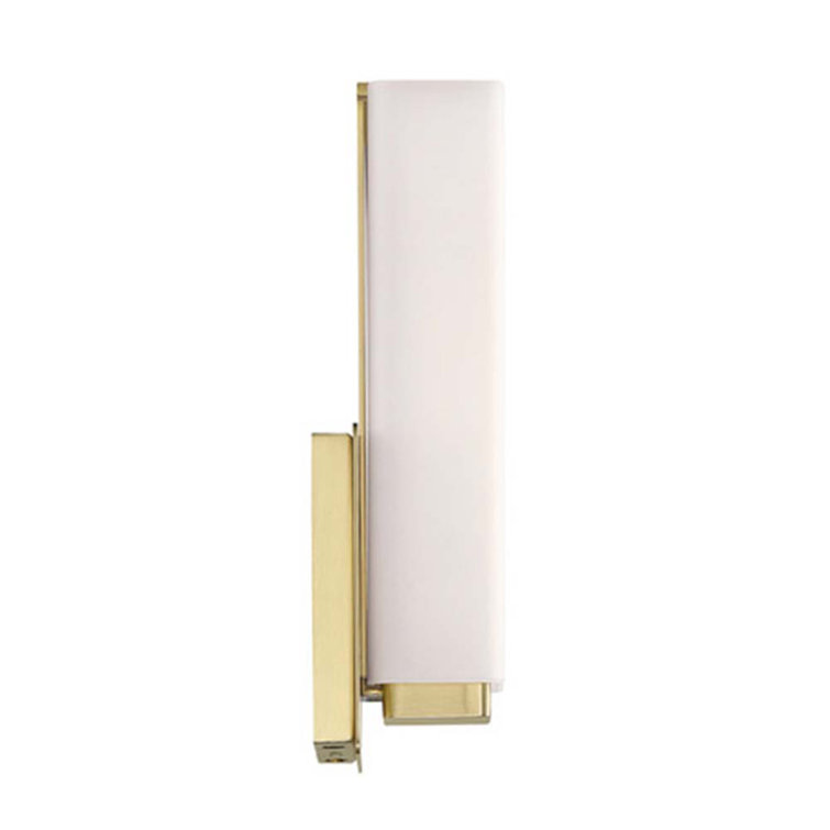 Vogue Transitional LED Armed Sconce in Brushed Brass with Frosted Glass