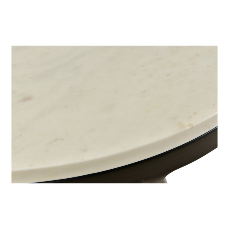 Round White Marble Top End Table with Black Metal Base