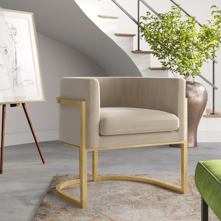 Gray Velvet Barrel Chair with Gold Metal Frame