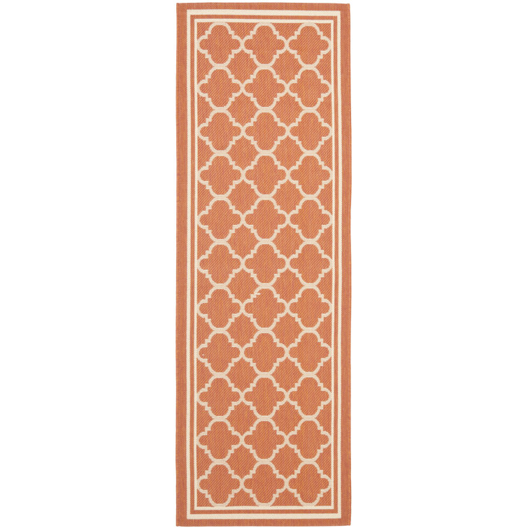 Terracotta and Bone Synthetic Flat Woven Outdoor Area Rug