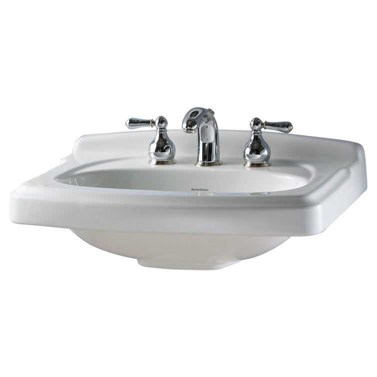 White Ceramic Rectangular Pedestal Bathroom Sink with Overflow