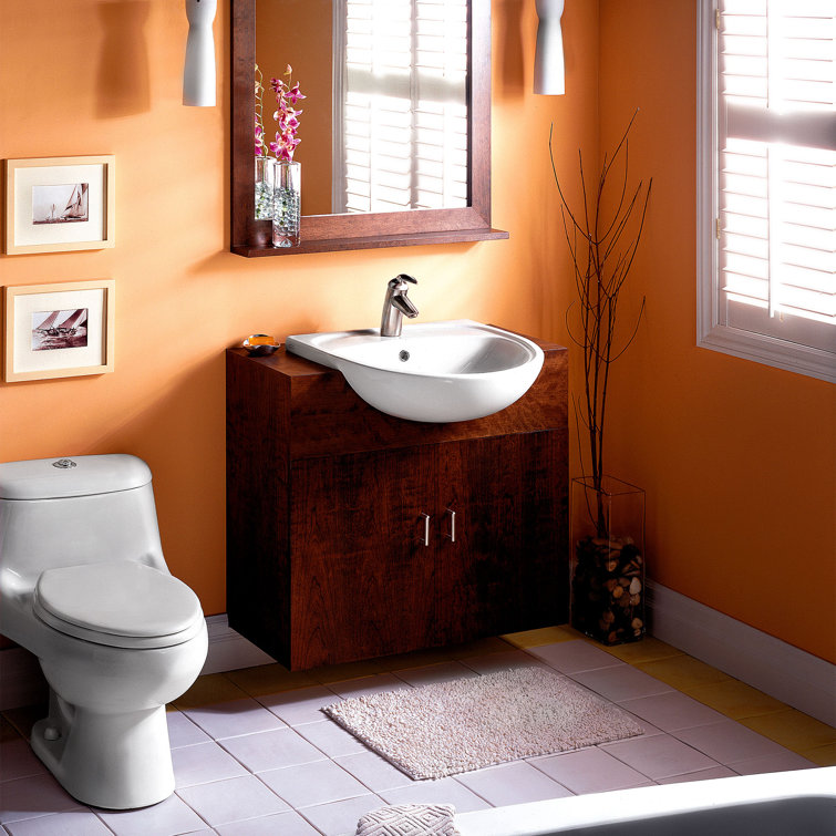 White Ceramic Self-Rimming Circular Bathroom Sink with Overflow