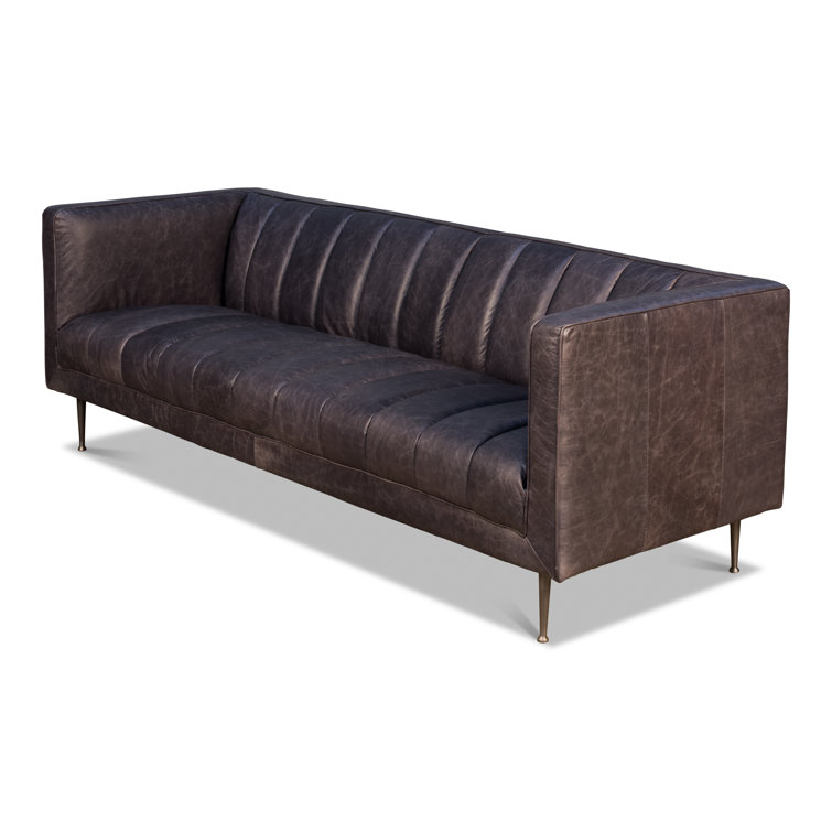 Lexington Gray Tufted Leather Stationary Sofa