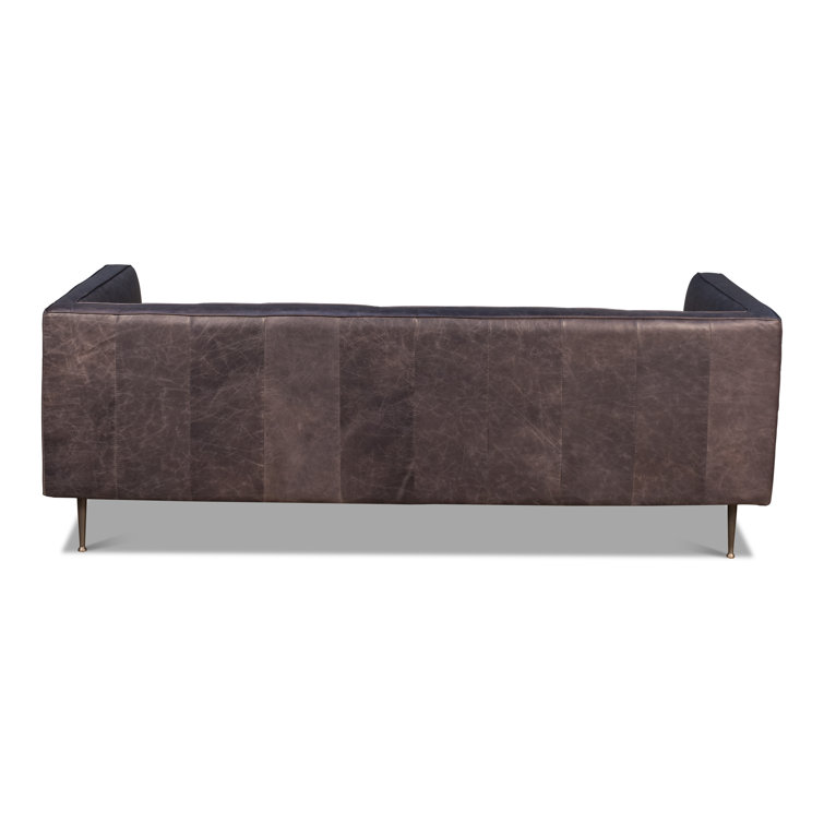 Lexington Gray Tufted Leather Stationary Sofa