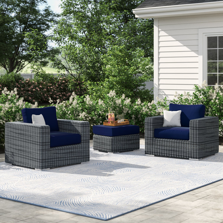 Canvas Navy 3-Piece Outdoor Rattan Sectional Set