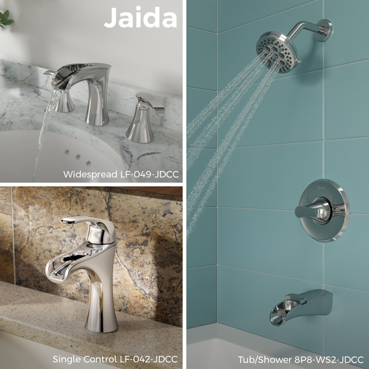 Polished Chrome Wall Mounted Tub and Shower Faucet with Pulse Rain Jet