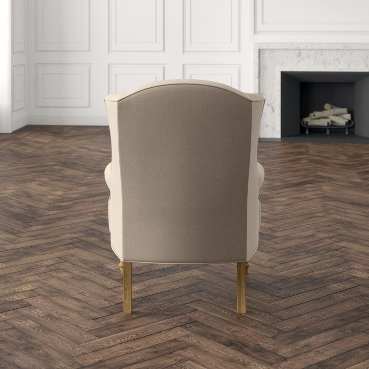 Natural Linen Upholstered Oak Wingback Accent Chair
