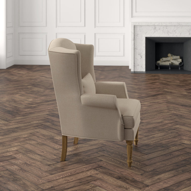 Natural Linen Upholstered Oak Wingback Accent Chair