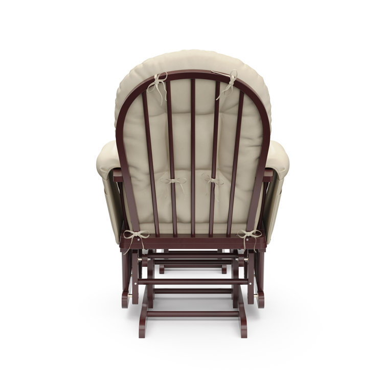 Espresso Wood Glider Chair and Ottoman with Beige Cushions
