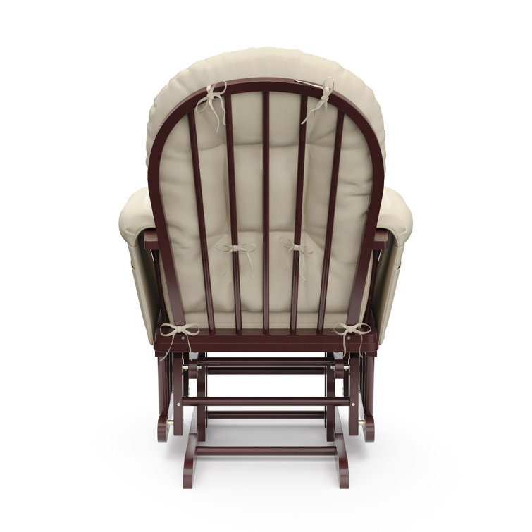 Espresso Wood Glider Chair and Ottoman with Beige Cushions