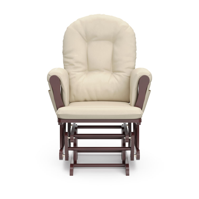 Espresso Wood Glider Chair and Ottoman with Beige Cushions