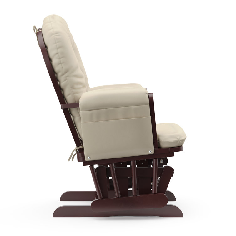 Espresso Wood Glider Chair and Ottoman with Beige Cushions