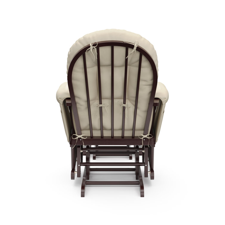 Espresso Wood Glider Chair and Ottoman with Beige Cushions