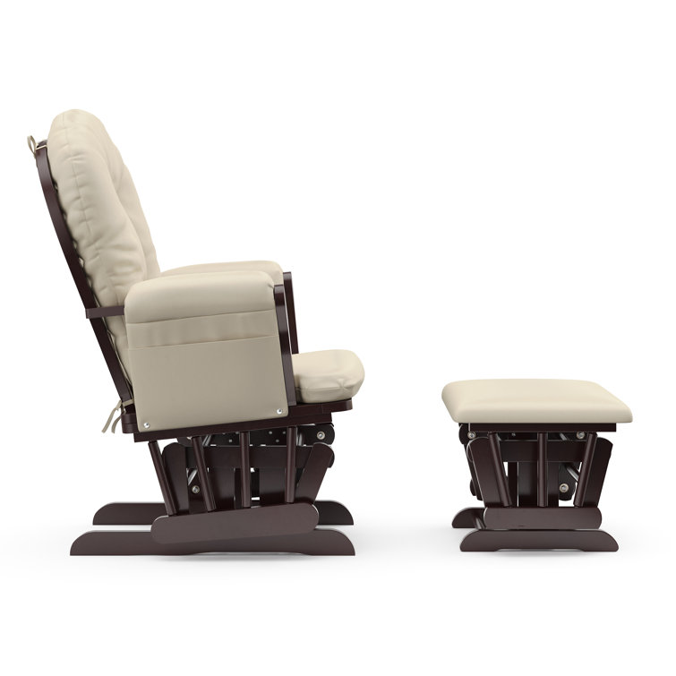 Espresso Wood Glider Chair and Ottoman with Beige Cushions