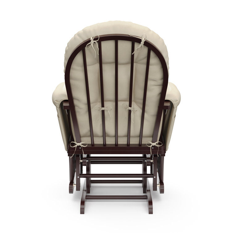 Espresso Wood Glider Chair and Ottoman with Beige Cushions