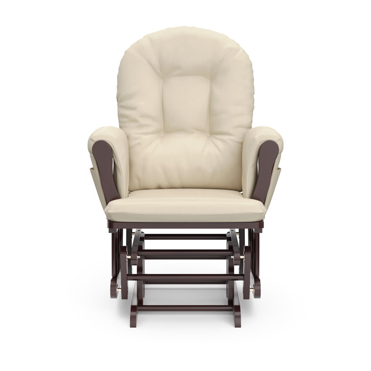 Espresso Wood Glider Chair and Ottoman with Beige Cushions