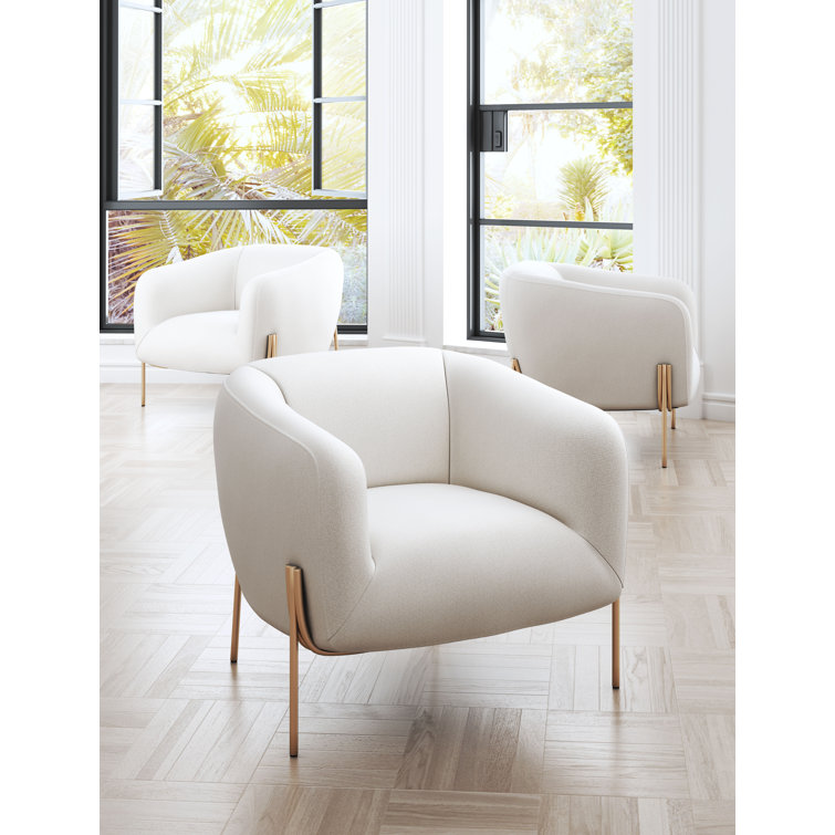 Ivory Elegance 31" Modern Metal Arm Chair with Gold Frame