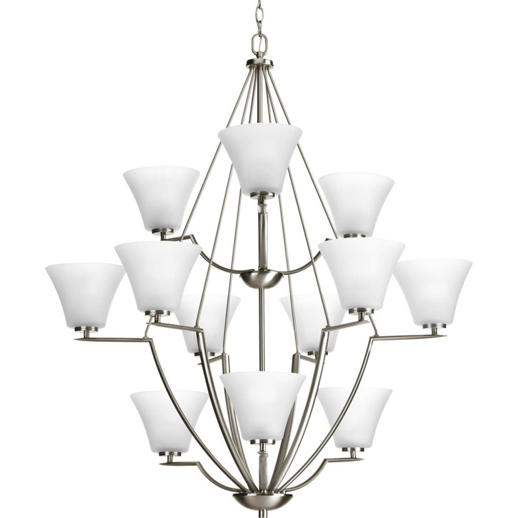 Bravo Twelve-Light Brushed Nickel Etched Glass Chandelier