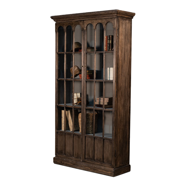 Refined Arches 50'' Traditional Brown Wood Bookcase with Doors