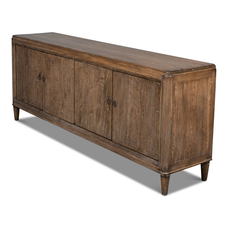 Deco 87'' Brown Solid Wood Sideboard with Mirrored Details
