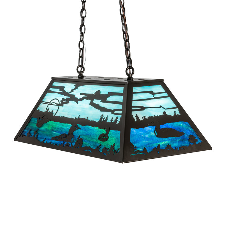Old Forge Timeless Bronze 6-Light Island Pendant with Green and Blue Glass