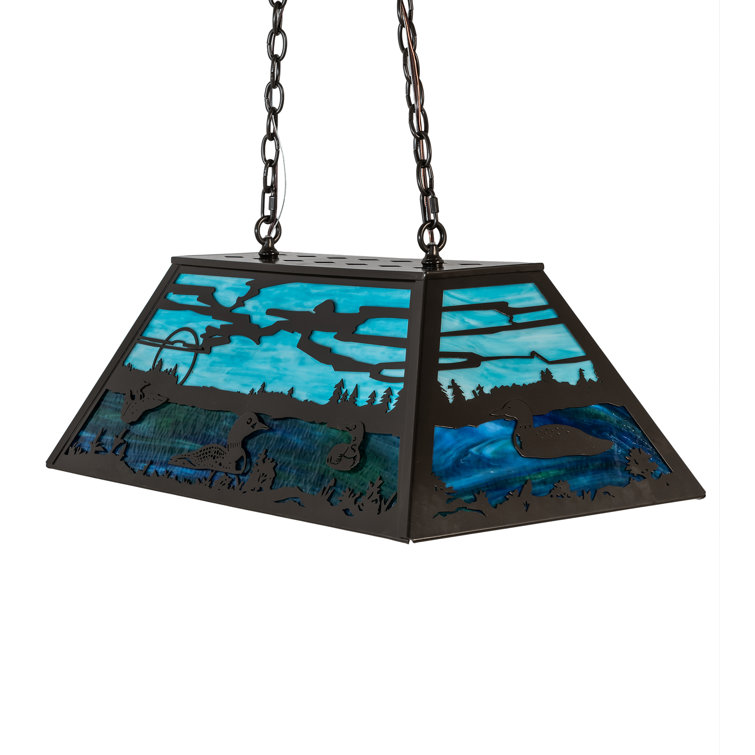Old Forge Timeless Bronze 6-Light Island Pendant with Green and Blue Glass