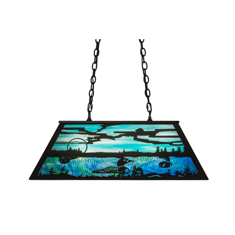 Old Forge Timeless Bronze 6-Light Island Pendant with Green and Blue Glass