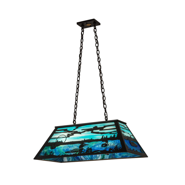 Old Forge Timeless Bronze 6-Light Island Pendant with Green and Blue Glass